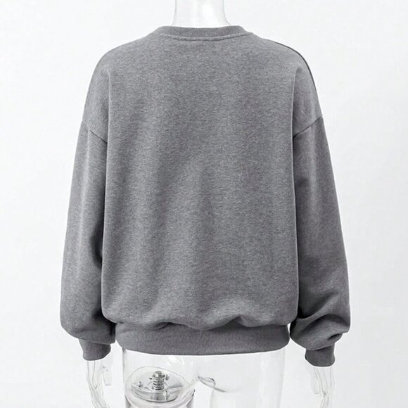 Grey Casual Women's Solid Color Long Sleeve Sweatshirt With Bow Decoration - Picture 2 of 6